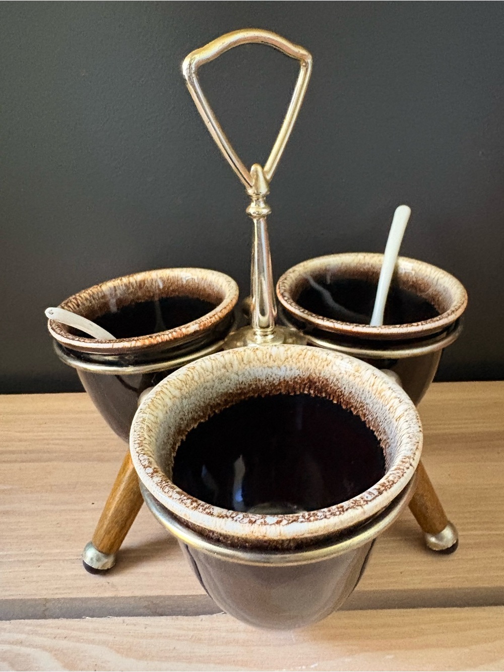 Vintage Condiment Caddy Pfaltzgraff Brown